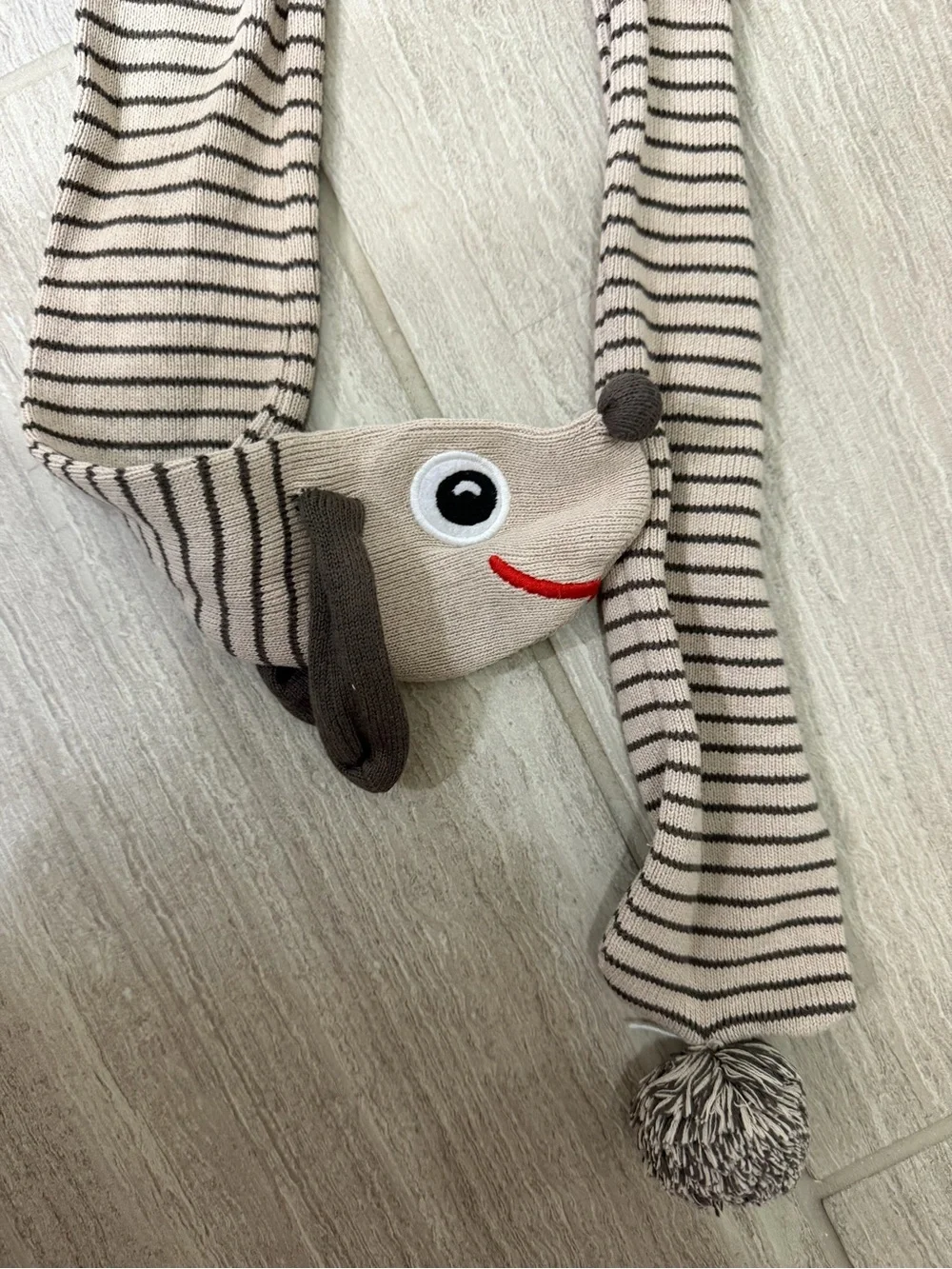 du pareil au meme baby Striped Pom-Pom Earflap Scarf Hat - Brown